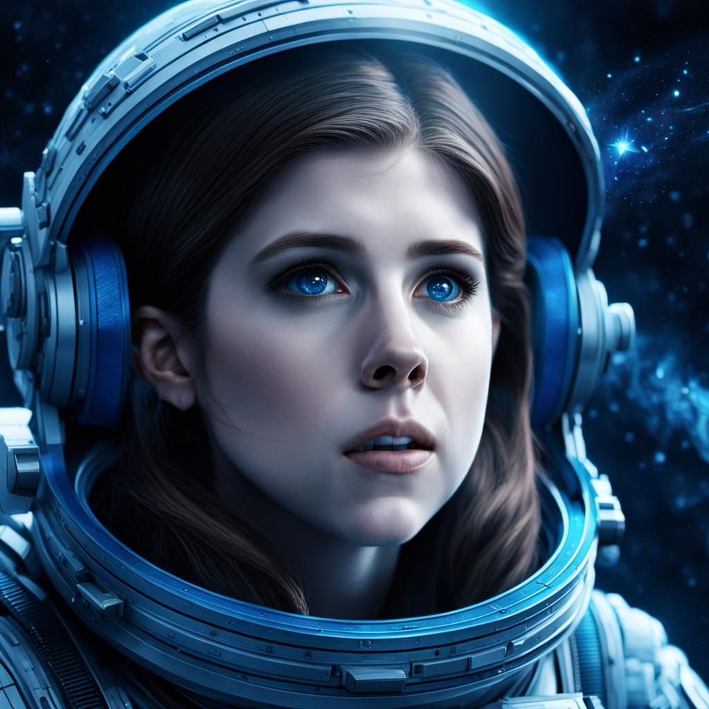 Woman Gazing at Blue Star in Space