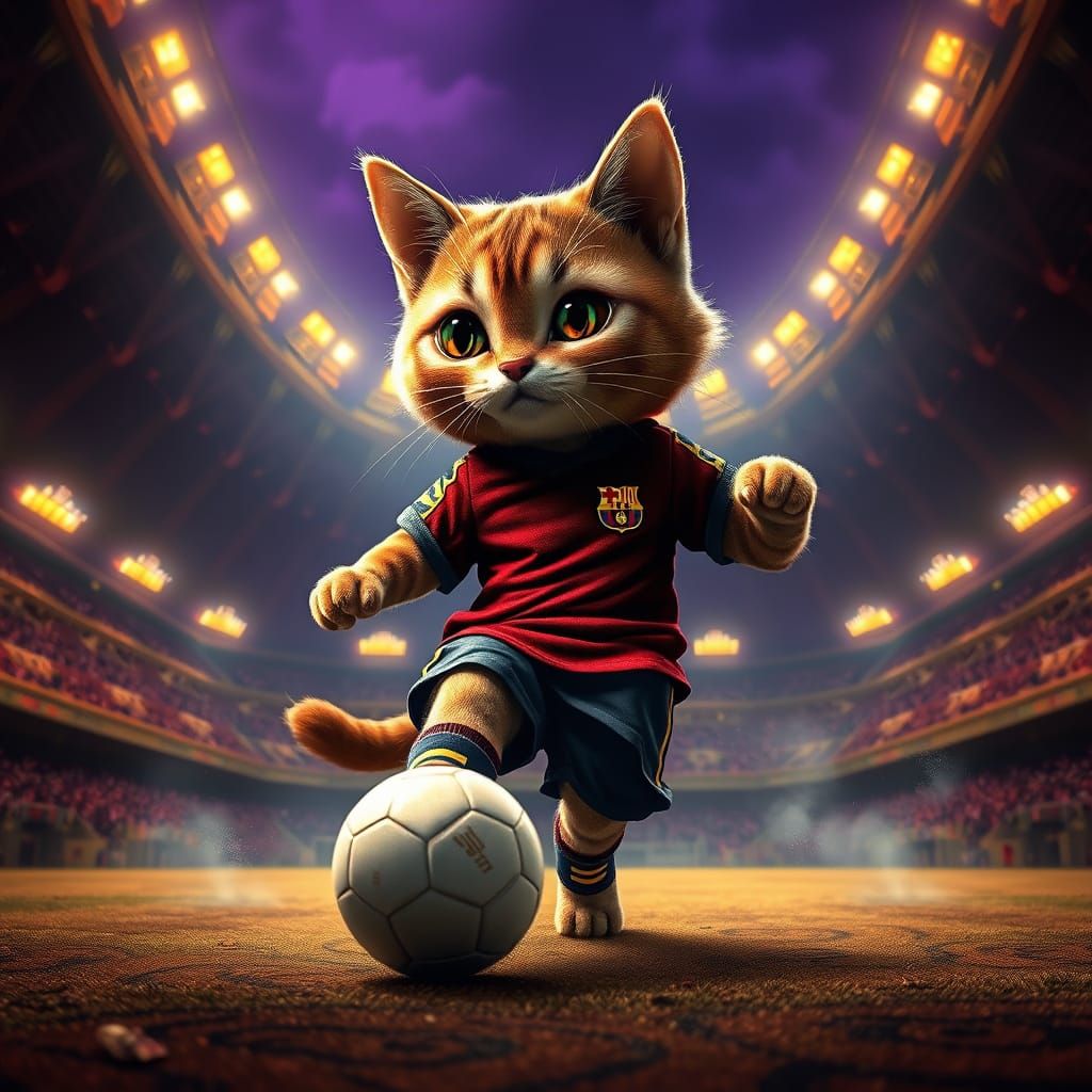 Cute Cat Plays Soccer in Dark Fantasy Arena