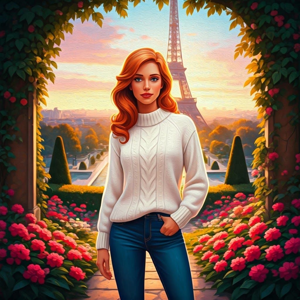 Anastasia in Parisian Garden as Digital Art