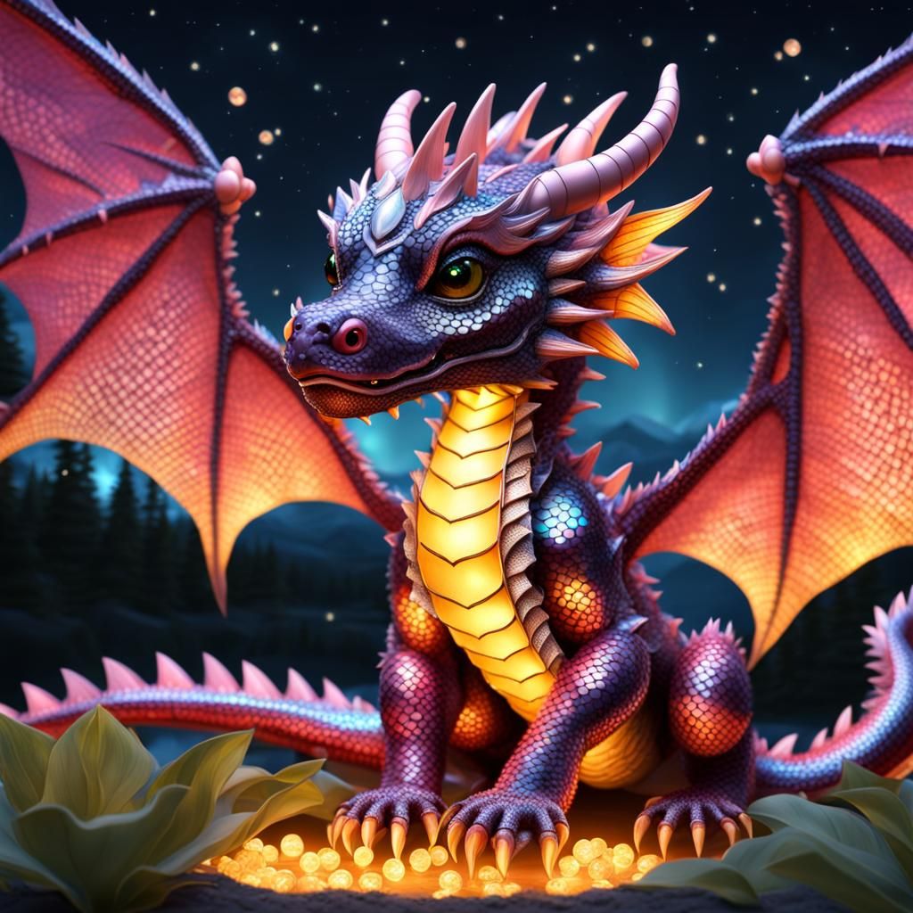 Candy Dragon with Reflective Scales in 3D Style