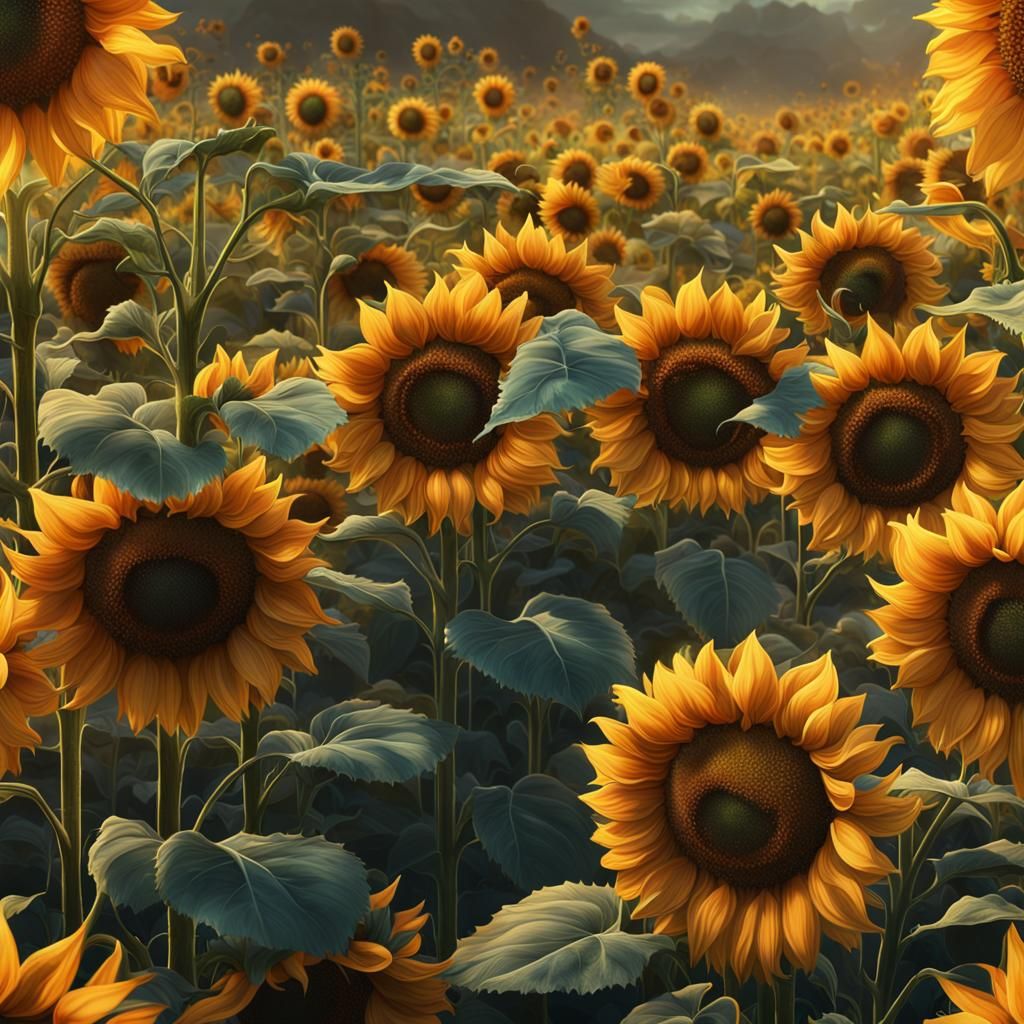 Detailed Sunflowers Concept Art in Deep Color