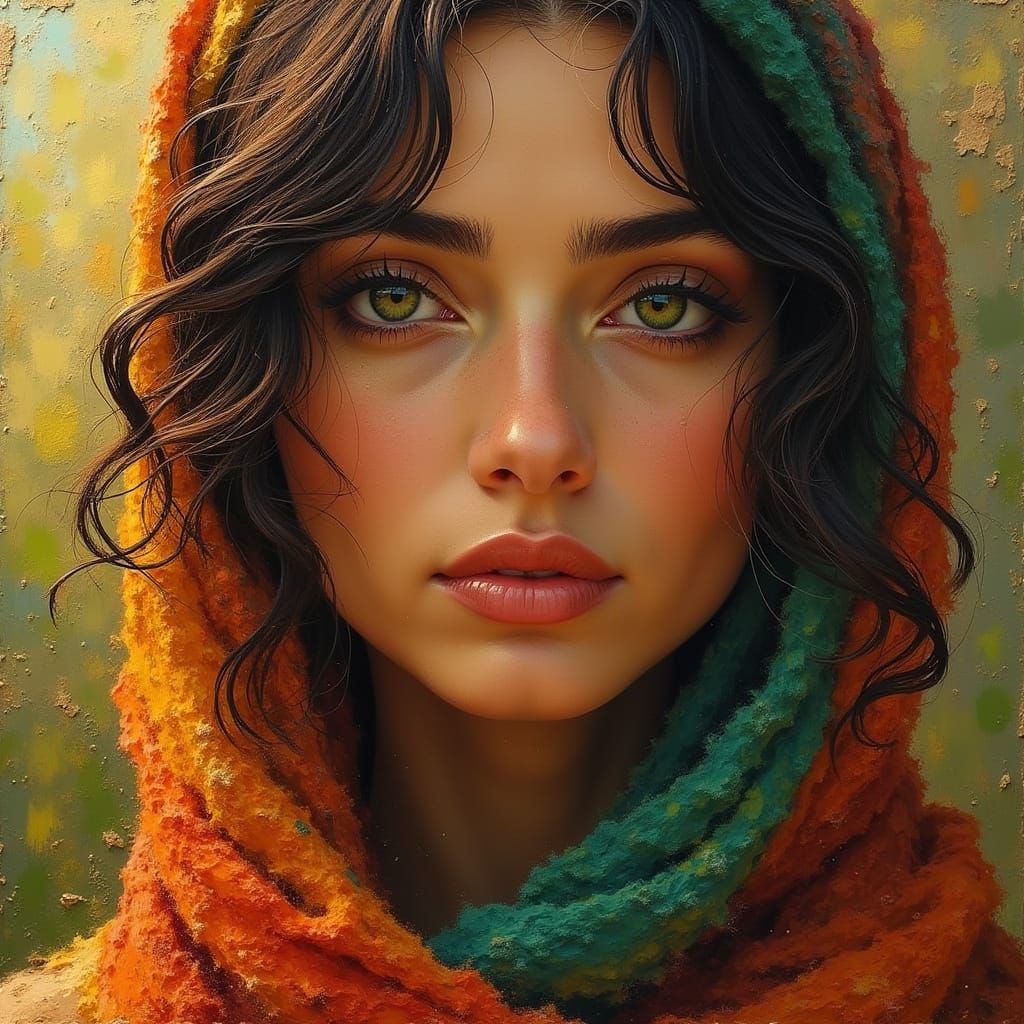 Bohemian European Woman in Bold Impasto Style
