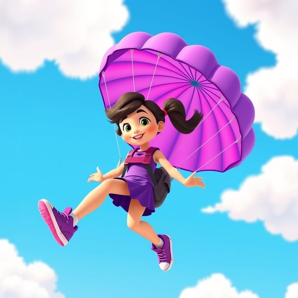 Girl with Purple Parachute Soaring in Nick Jr. 3D Style