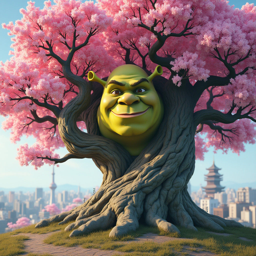 Shrek Sakura Tree Digital Concept Art