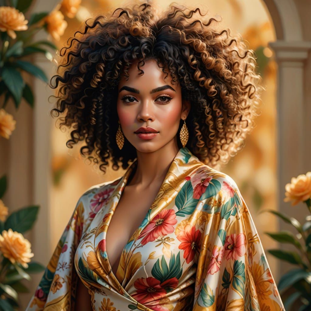 Afro Latina in Floral Couture: Digital Painting