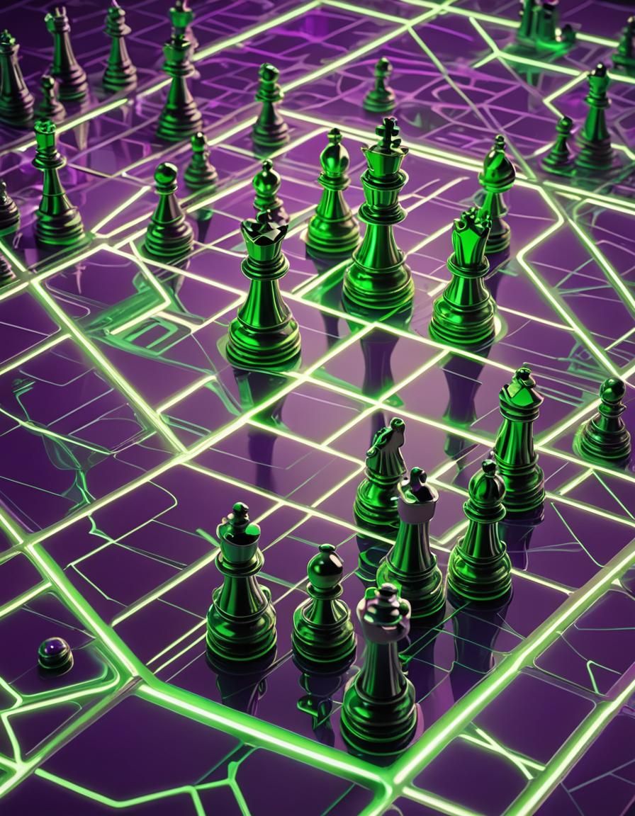 Futuristic Neon Chess King on Cyberpunk Board