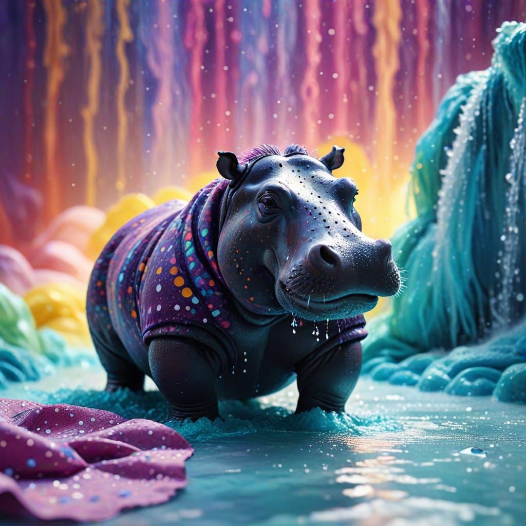 Whimsical Hippopotamus in Polka Dot Wonderland