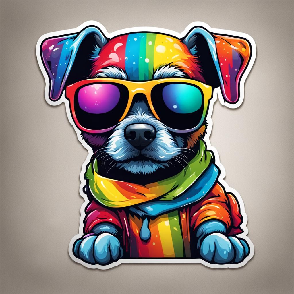 Rainbow Doggie Graffiti Art Sticker Design