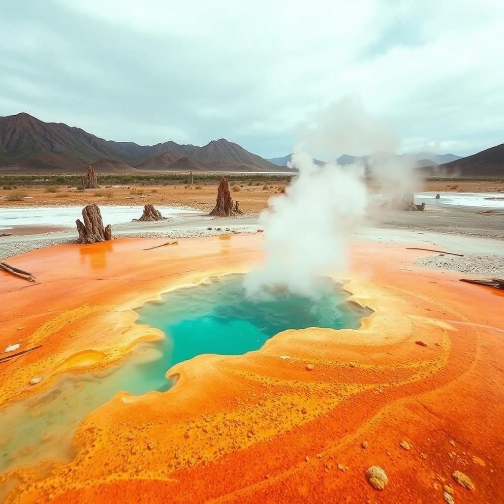 Nevada Fly Geyser Eruption in Desert Landscape