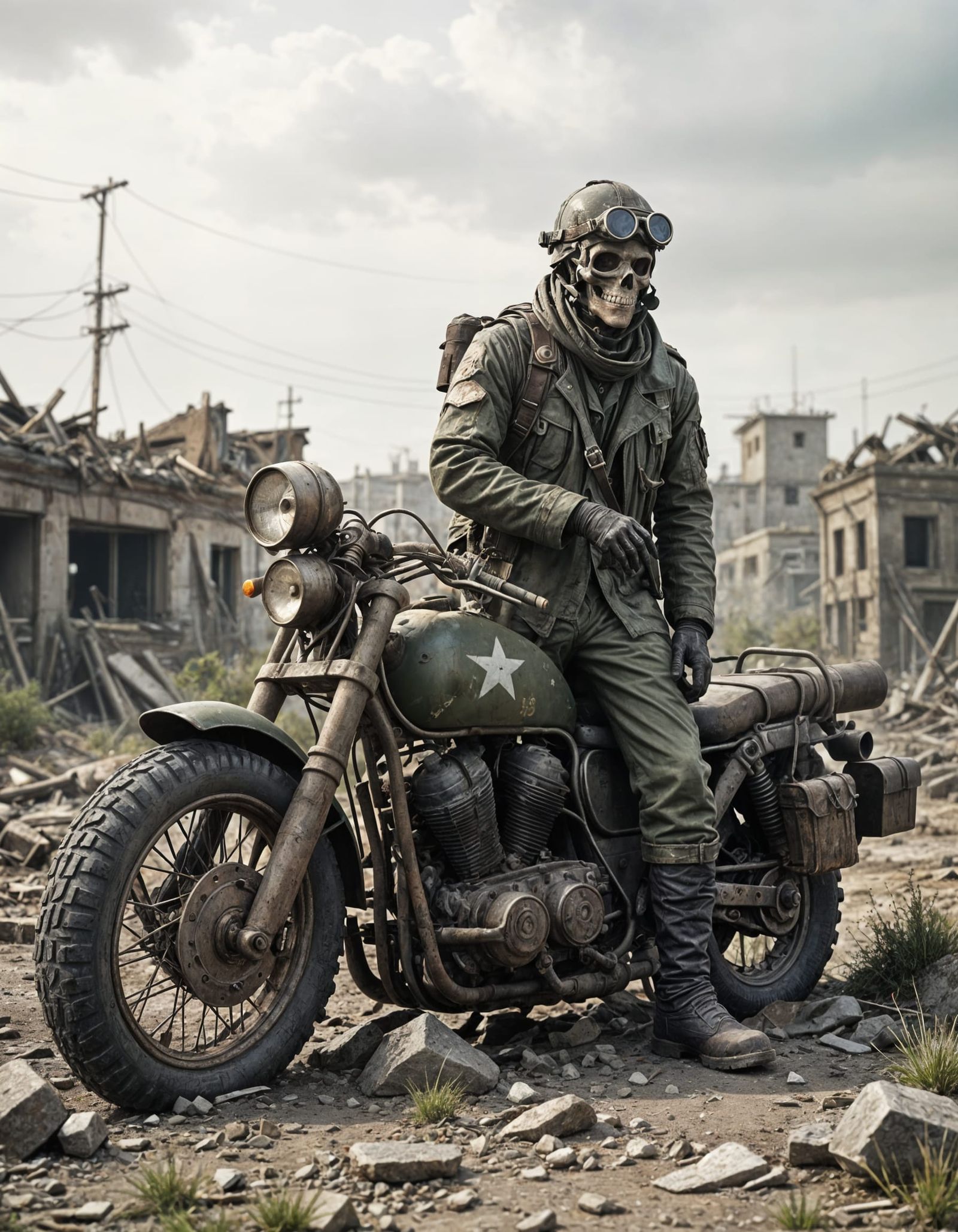Post-Apocalyptic Biker in Military Uniform