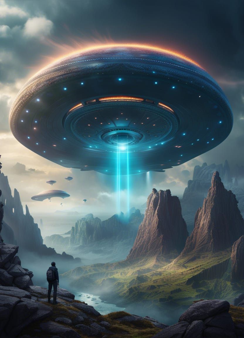 Spectacular UFO Arrival Under Cloudy Skies