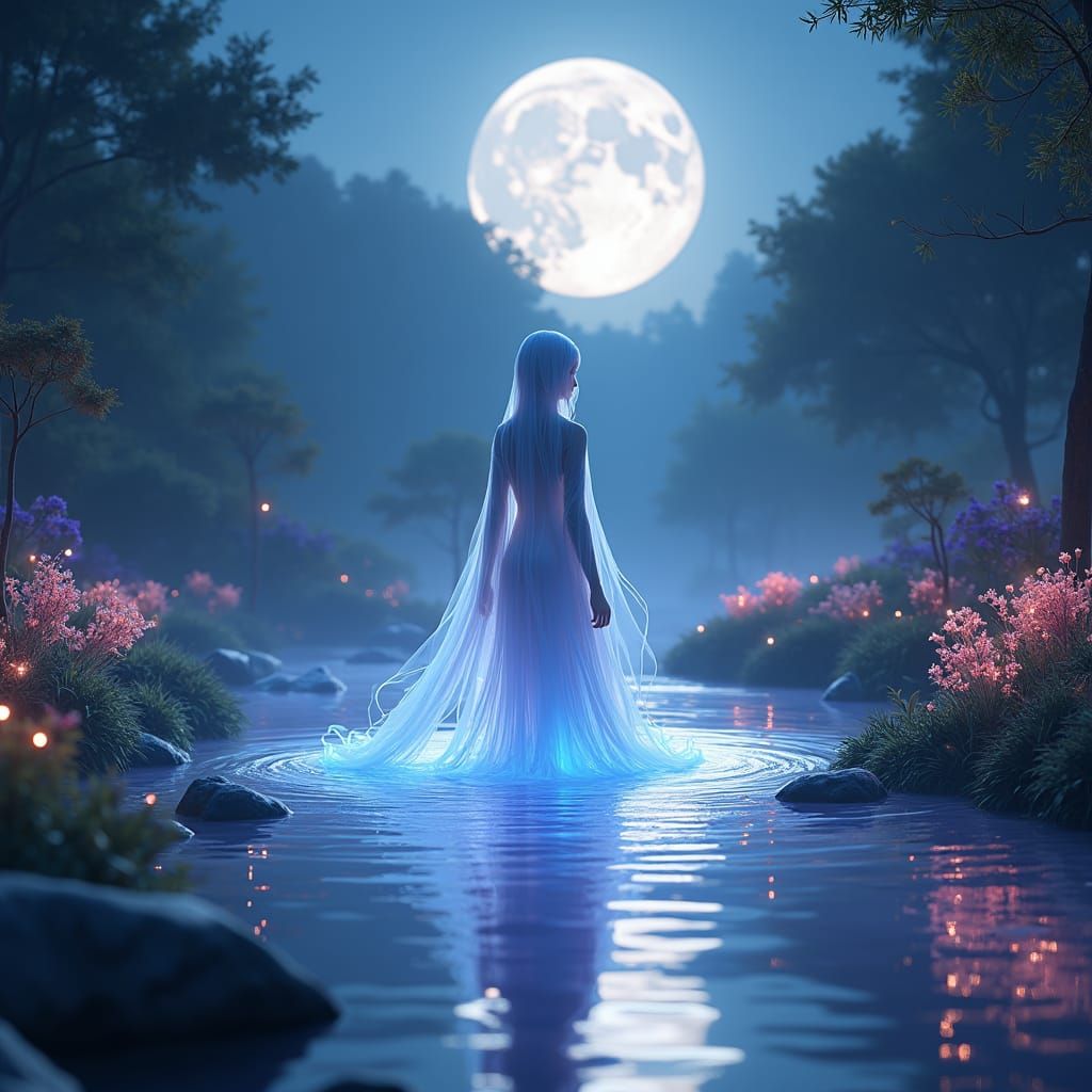 Ethereal Being Emerges from Iridium Waters