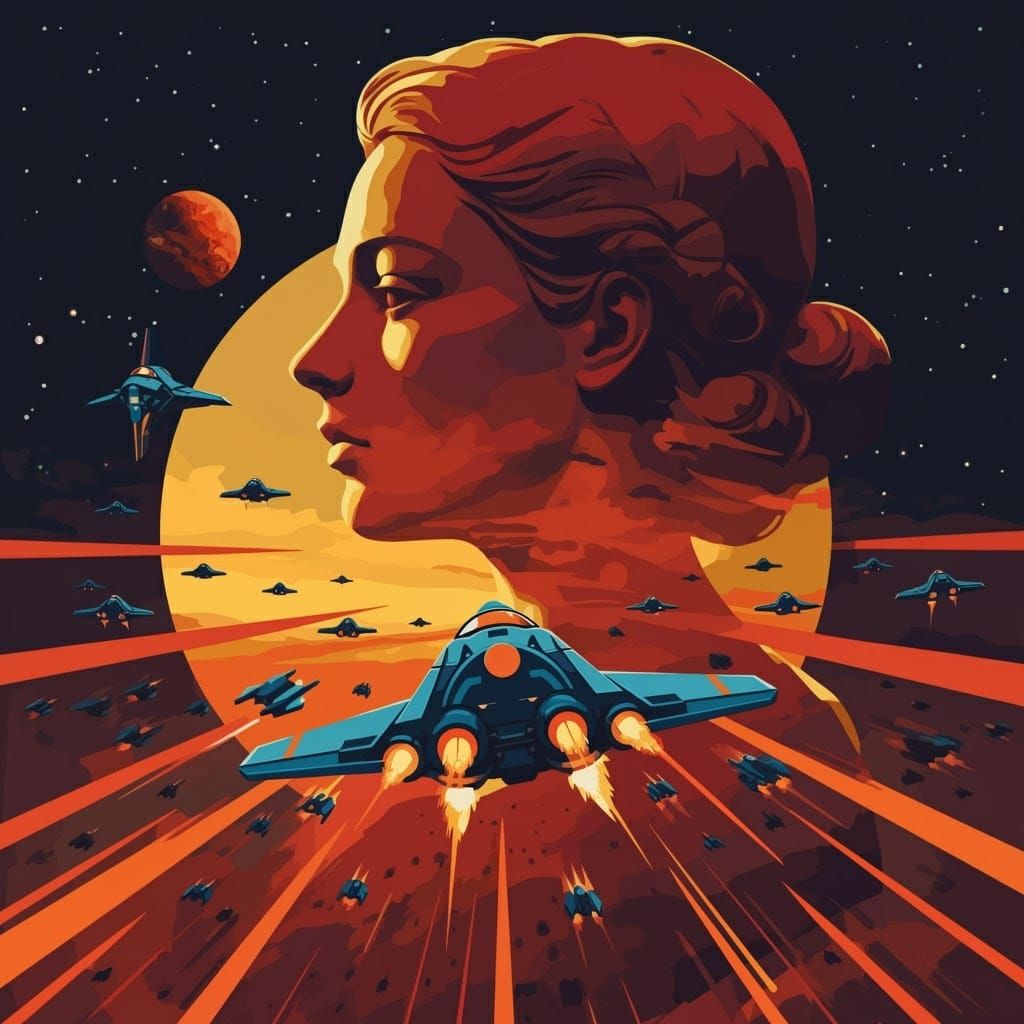 Galactic Space Battle in Minimalist Poster Style