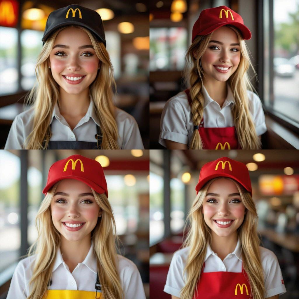 Cute McDonald's Worker Smiling in Realistic AI Art