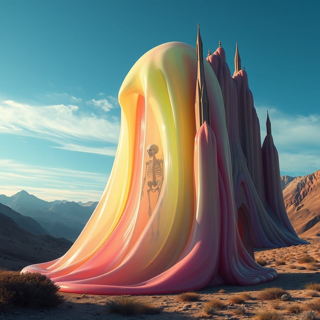 Giant Translucent Slime Walks Through Valley