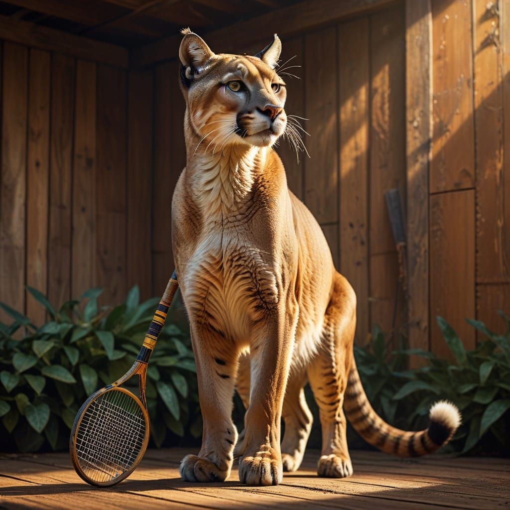 Puma Gripping Tennis Racket in Digital Art