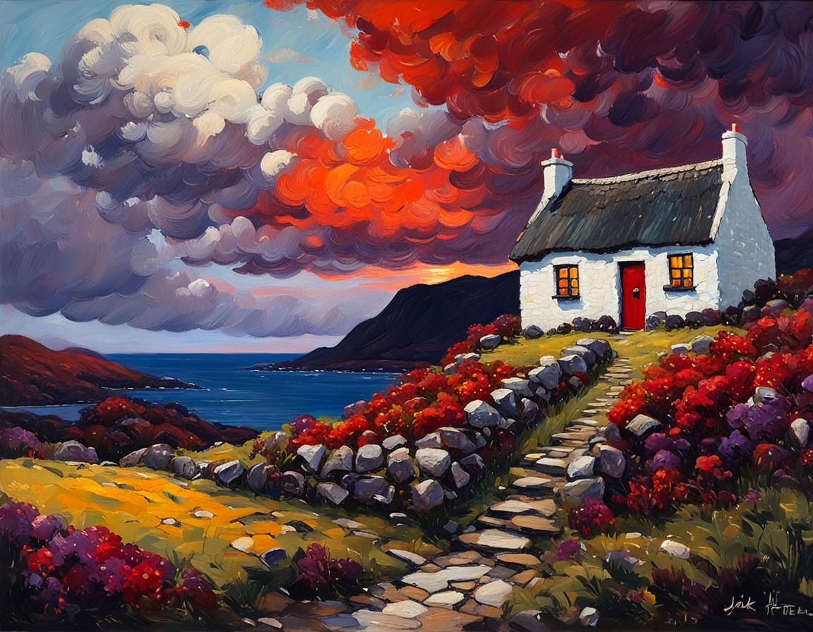 Seaside Cottage: Impressionist Landscape Painting