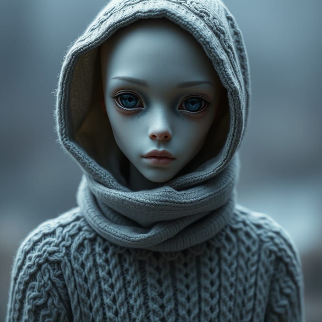 Eerie Humanoid Figure in Dark Futuristic Style