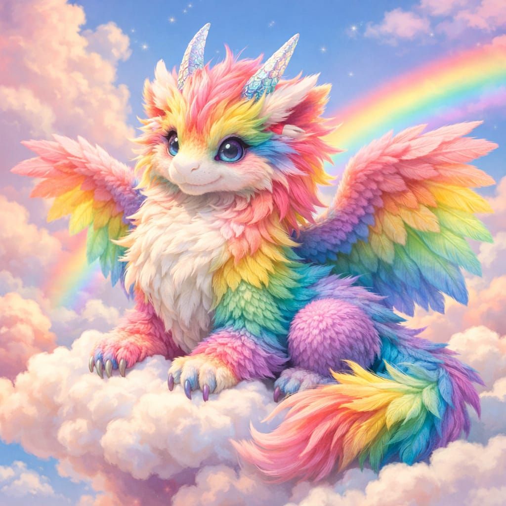 Fluffy Rainbow Dragon Art