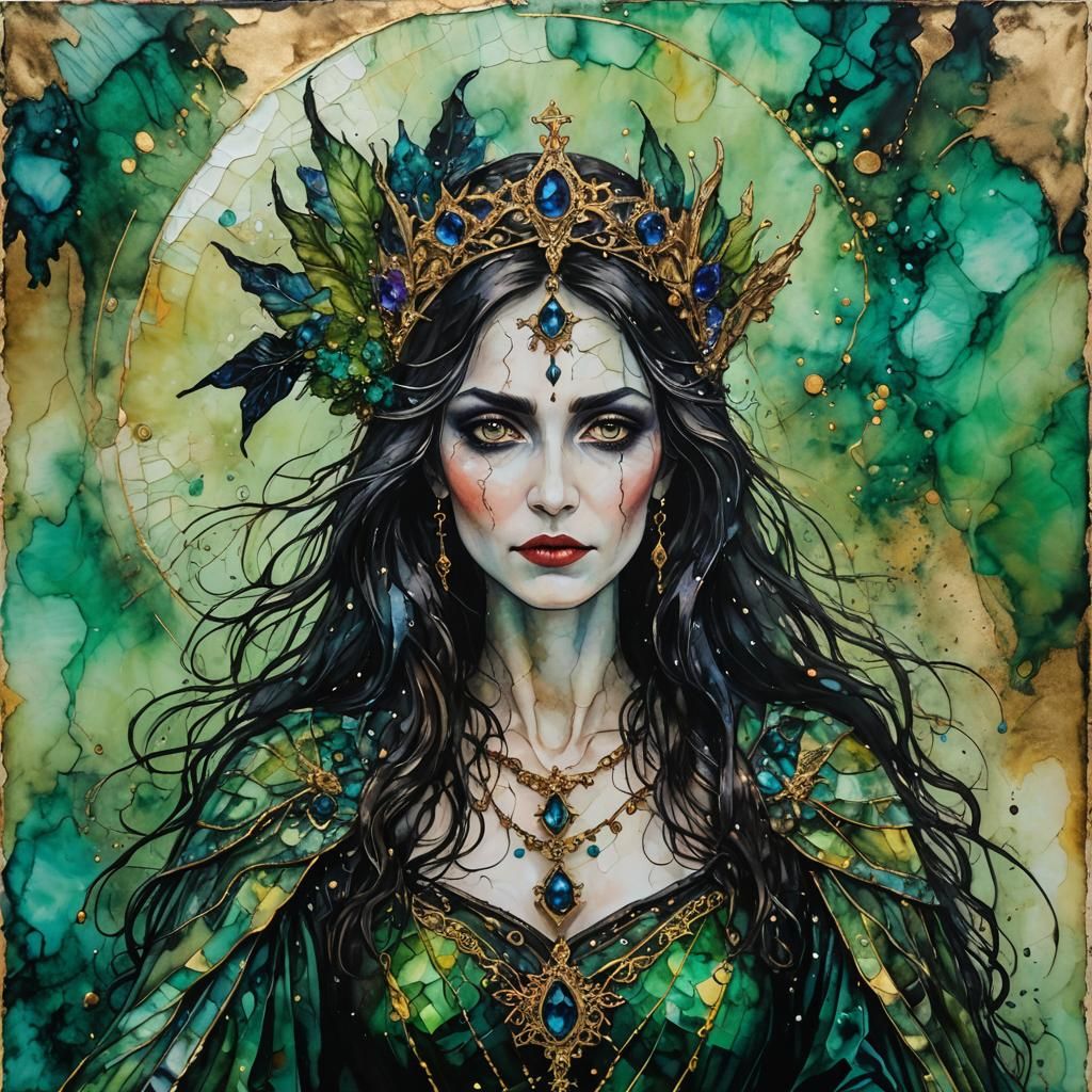 Enigmatic Morgan le Fay in Mystical Impasto Painting