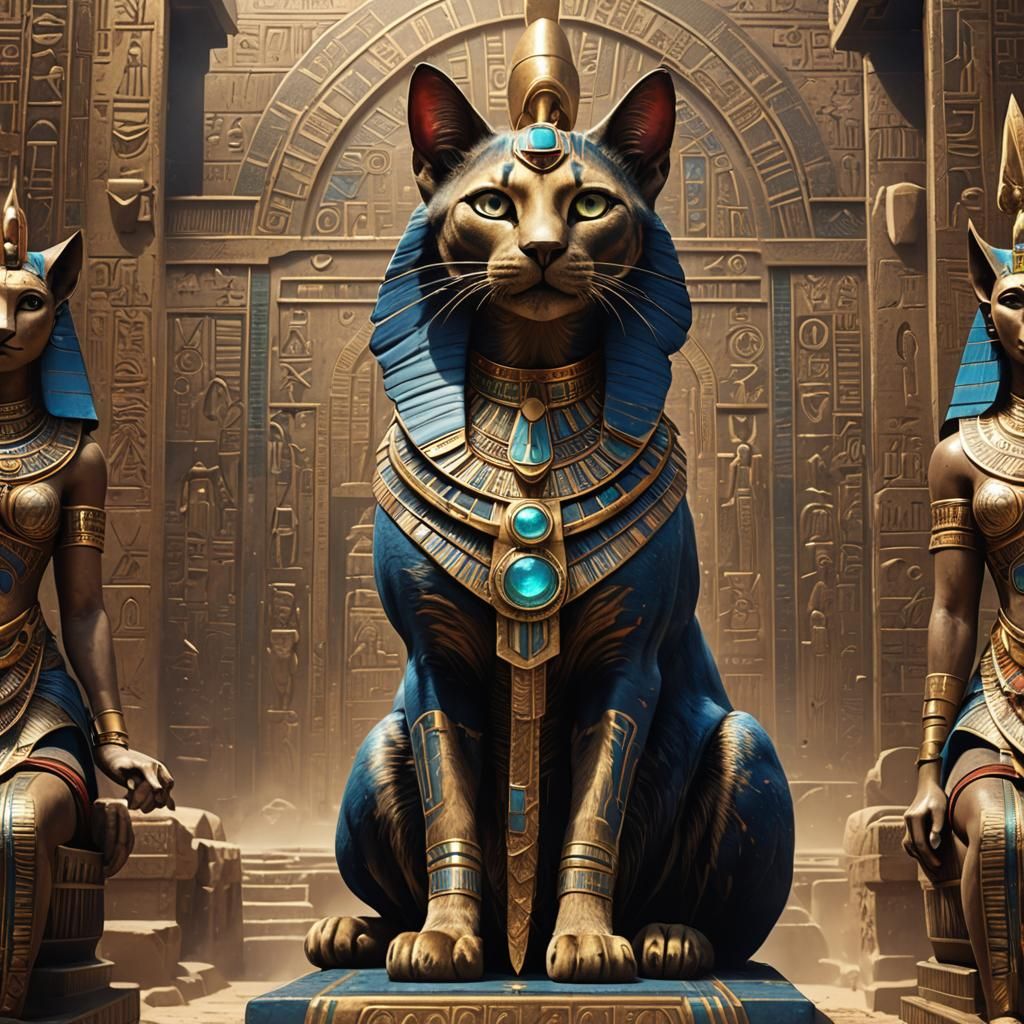 Bastet: Egyptian Deity in Detailed Matte Painting