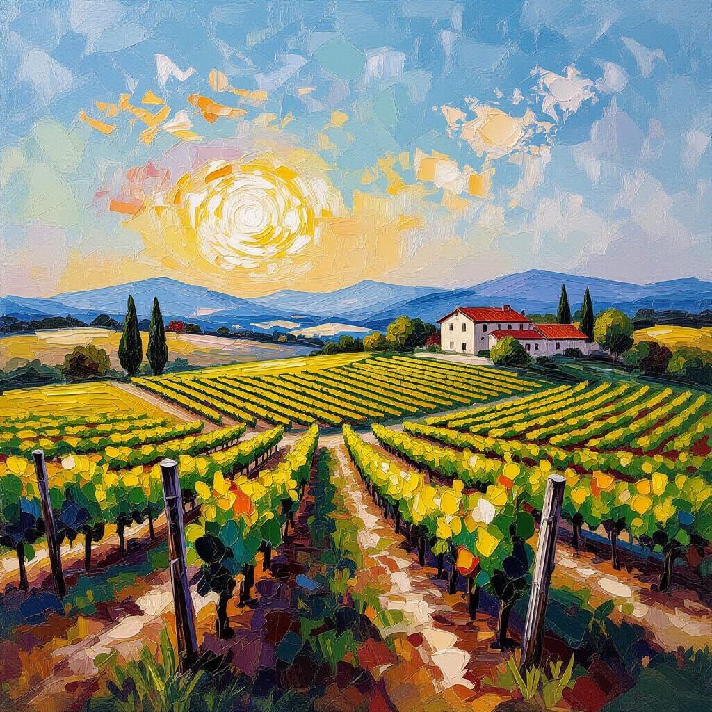 Vineyard at Dawn: An Expressionist Oil Painting