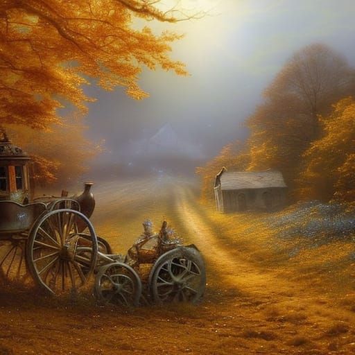 Decaying Pumpkin Carriage in Autumn Field