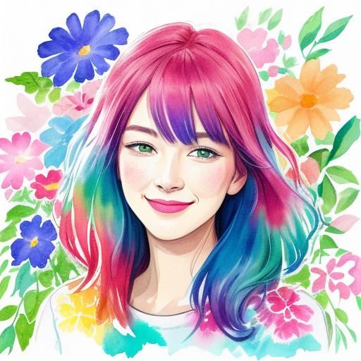 Colorful Watercolor Portrait in a Floral Garden