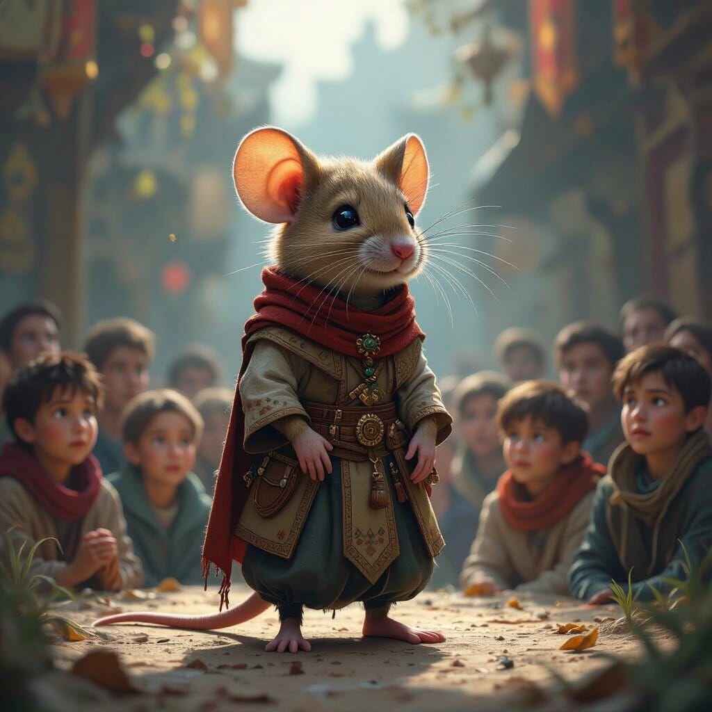 Mouse Hero in Earthy Clothing, Hyperrealistic Art