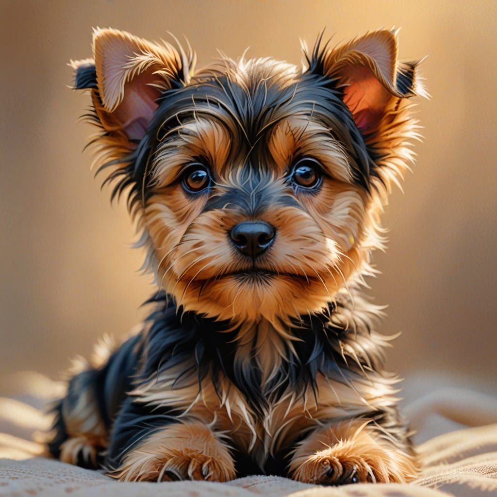 Whimsical Yorkshire Terrier Puppy Portrait in Pastel Colors