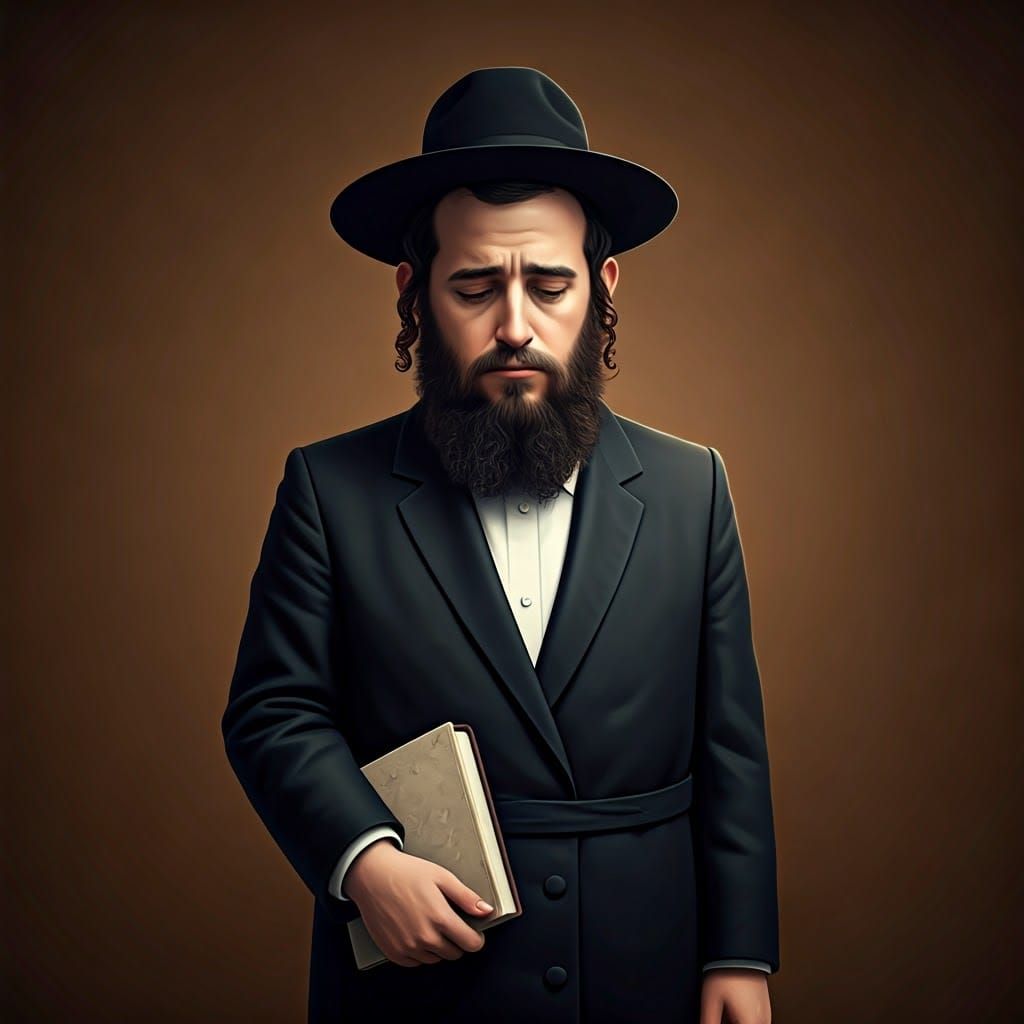 Sad Chabad-Era Rabbi Holds Beloved Book in Humble, Earthy Sc...