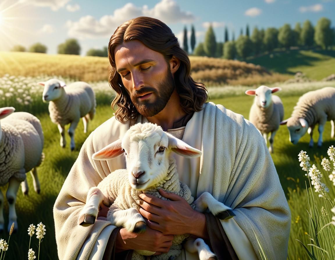 Surreal Masterpiece: Jesus in a Sunlit Field