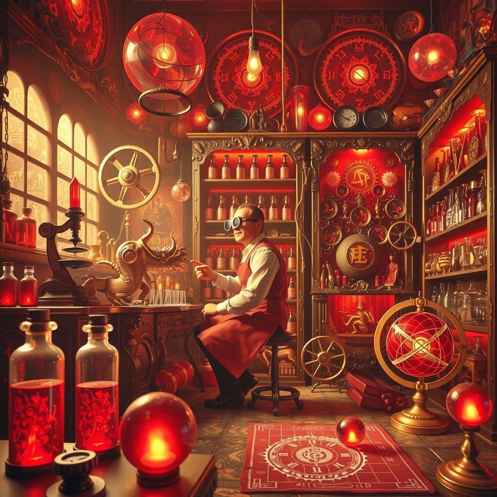 Cyberpunk Inventor Works in His Lab