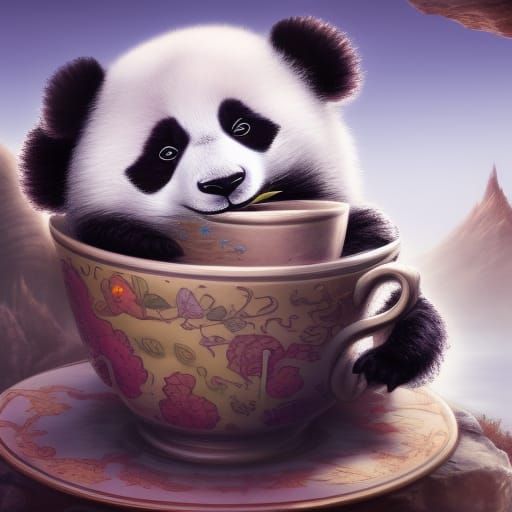 Cute Panda in a Cup: Detailed Digital Painting