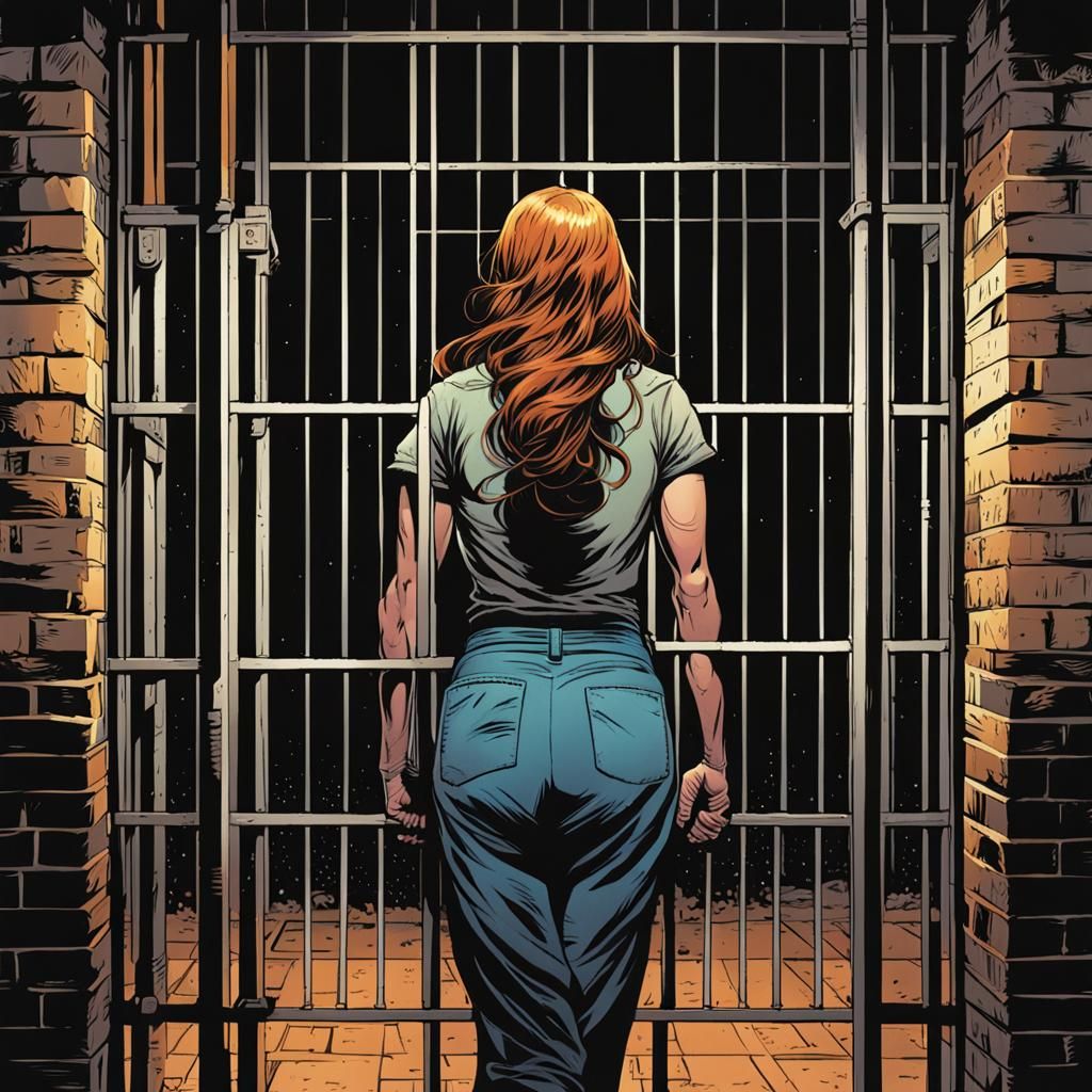 Woman Behind Bars in Comic Book Style