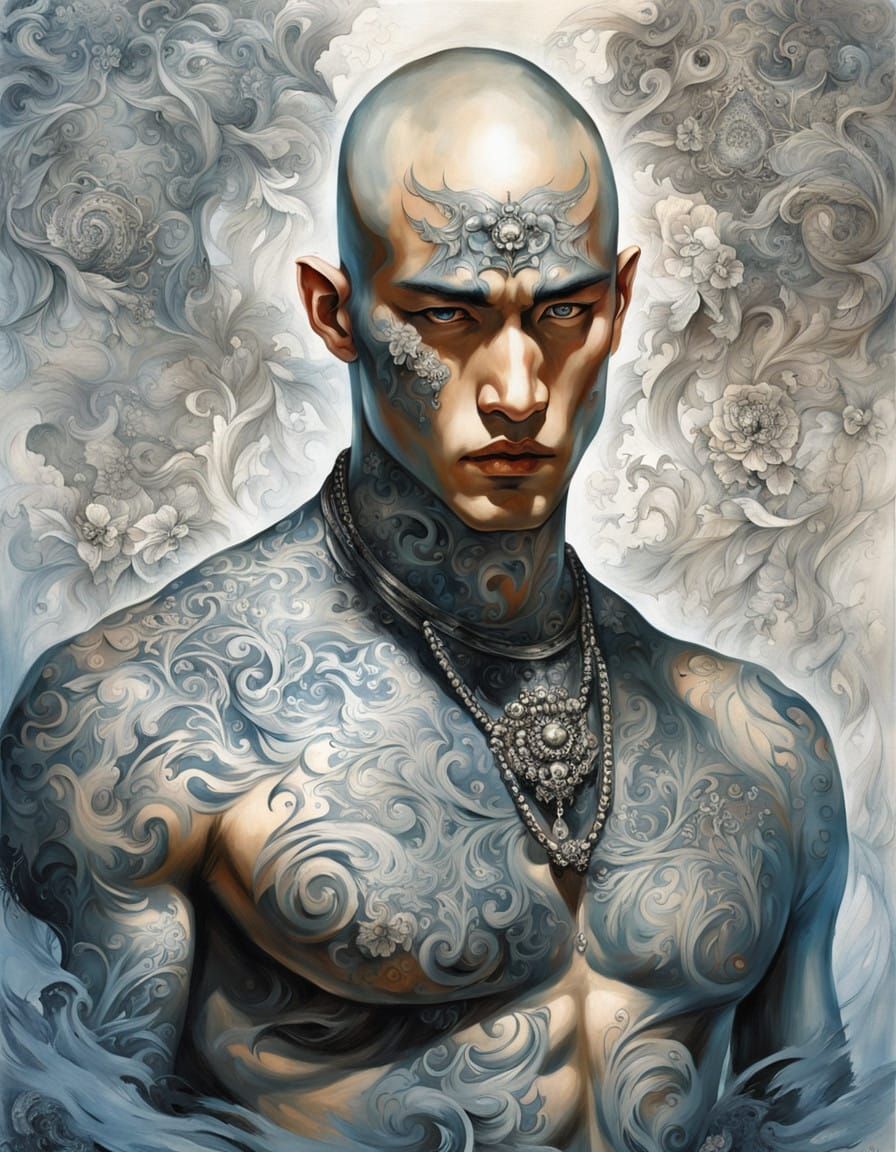 Gothic Asian Portrait in Oil Painting