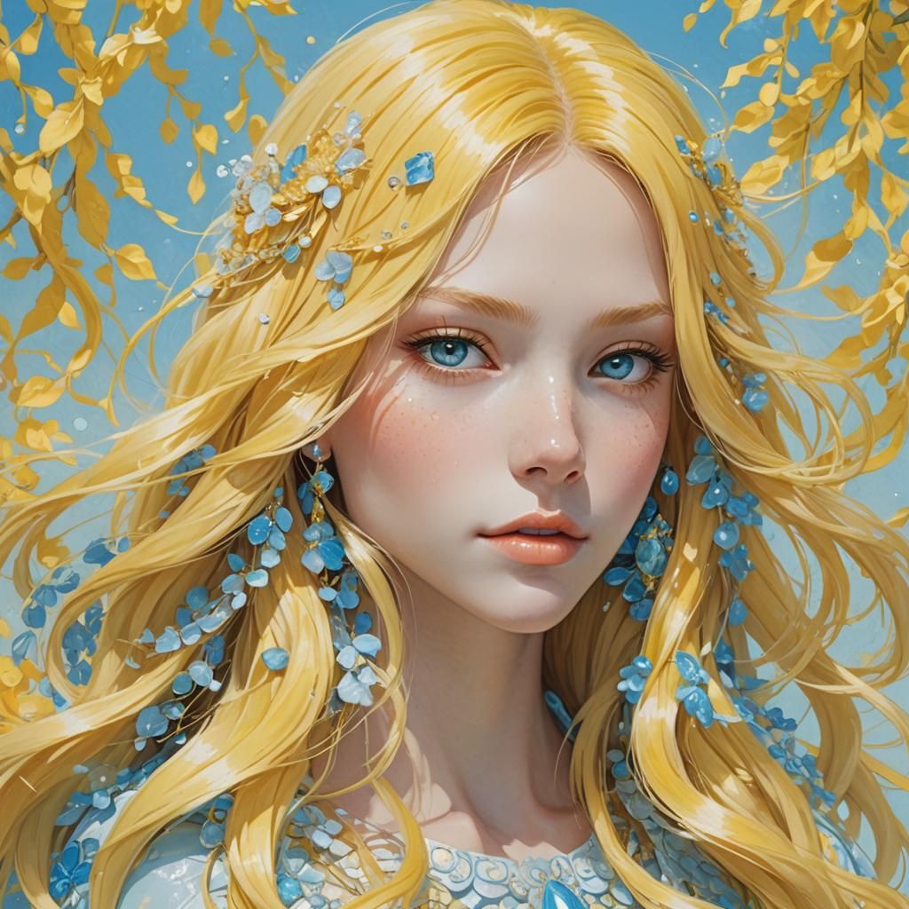 Radiant Woman with Lemon Yellow and Sky Blue Attire