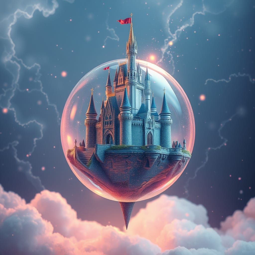 Majestic Castle Suspended in a Celestial Bubble