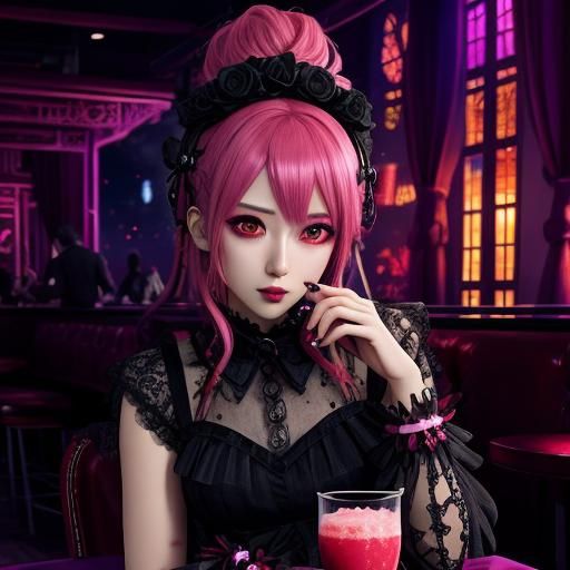 Goth girl with strawberry daiquiri 8