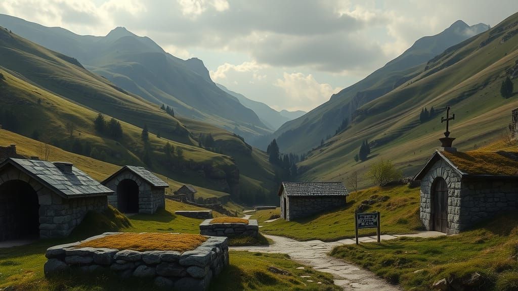 Serene Valley Tombs in Romantic Style