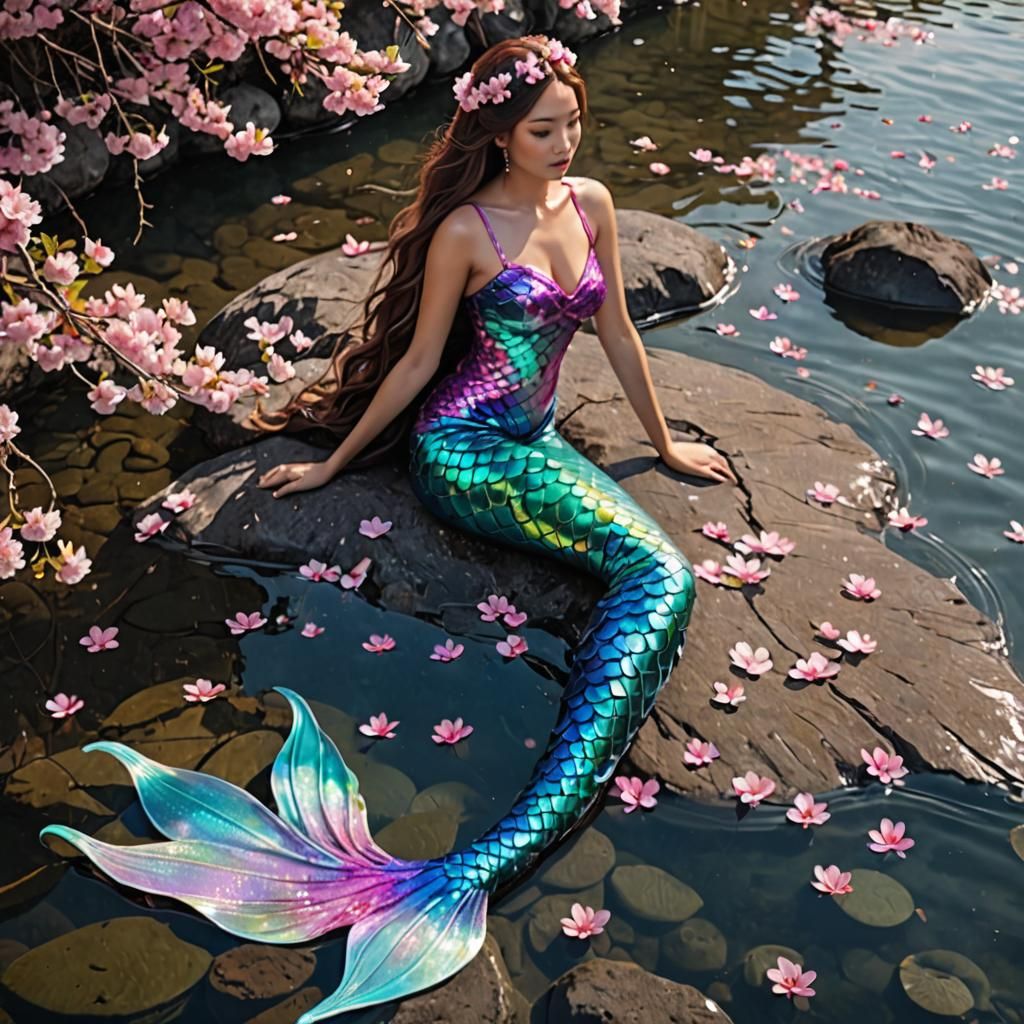 Iridescent Mermaid Sitting on a rock