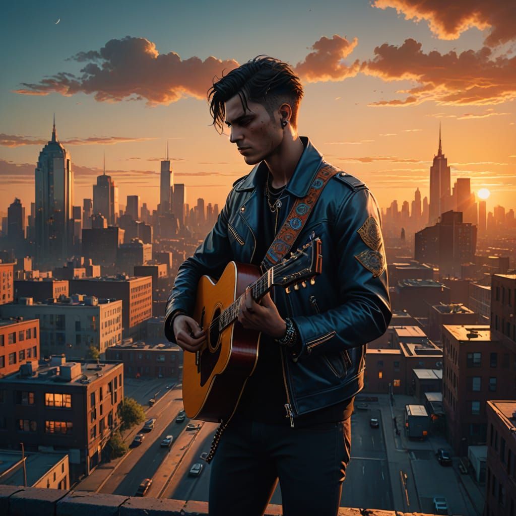 Epic Cyberpunk Fantasy Portrait with Cityscape View