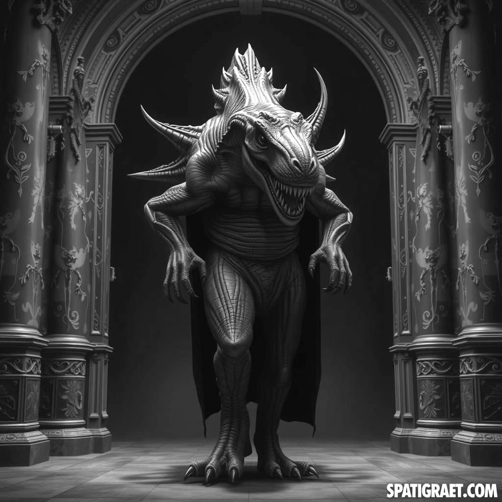 Tyrannosaurus Rex Human Hybrid: A Dark, Ominous Horror Scene