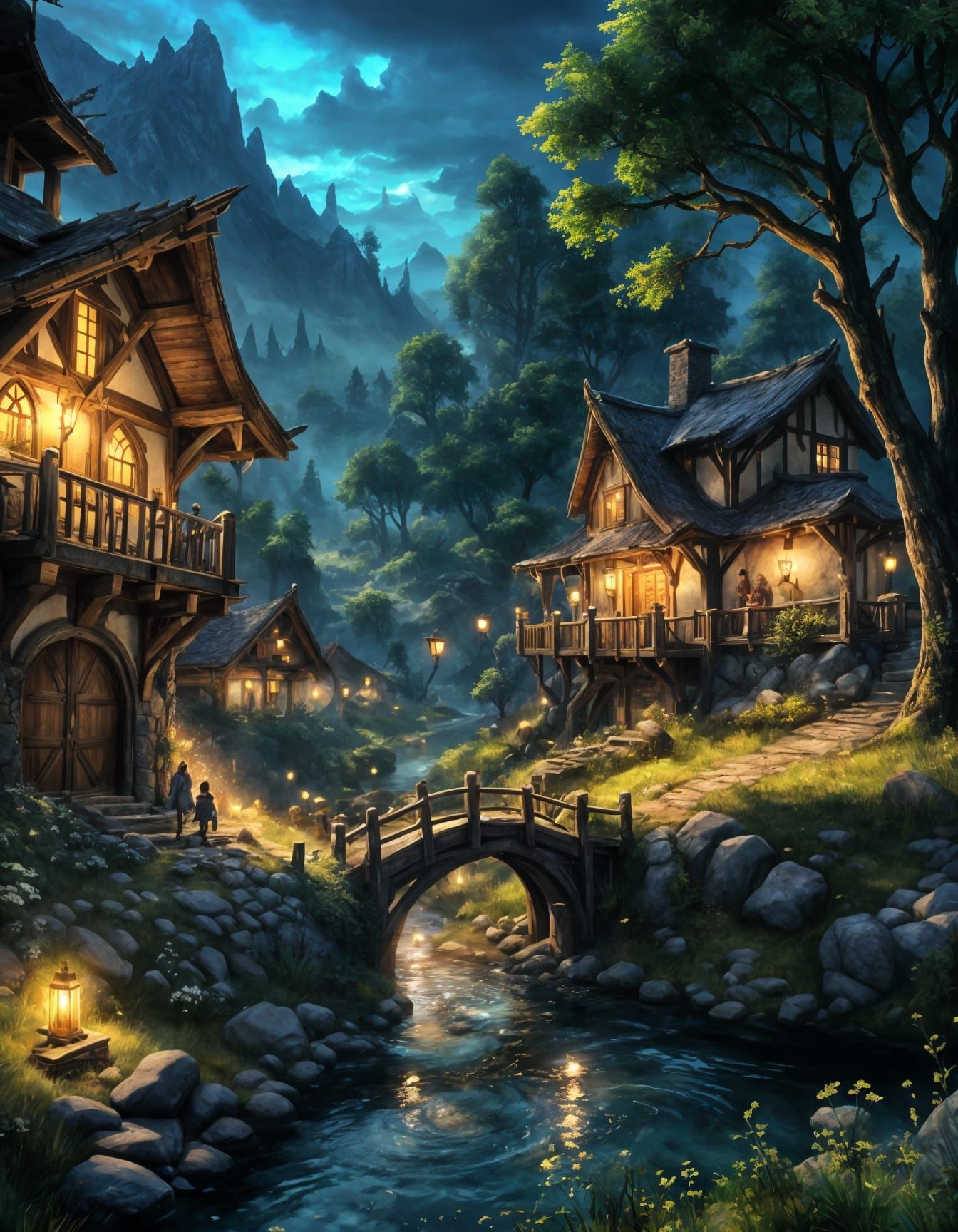 Serene Fantasy Landscape with Magical Light