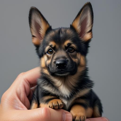 Ultra-Realistic Microscopic German Shepherd on Thumb