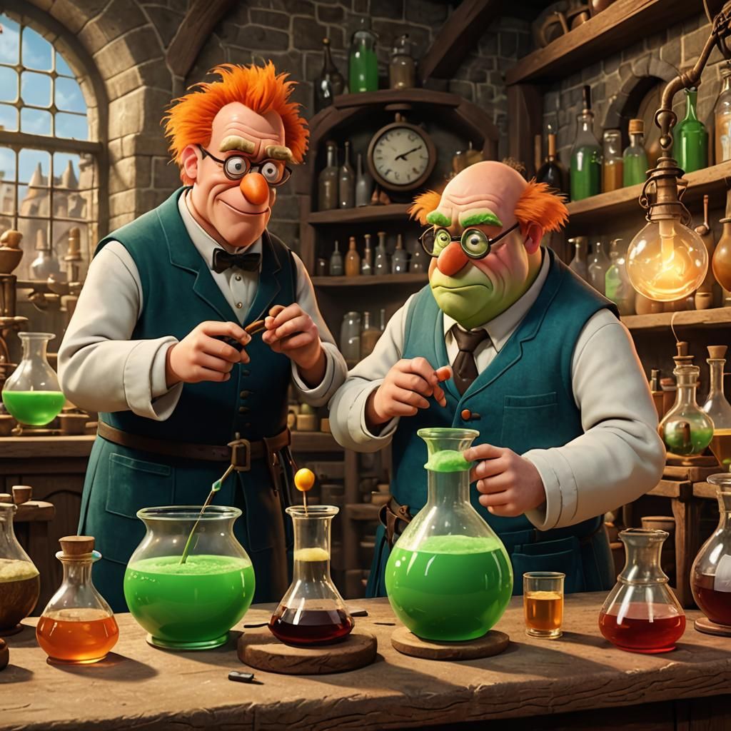 Beaker and Dr. Bunsen Honeydew Alchemy, 3D Digital Art