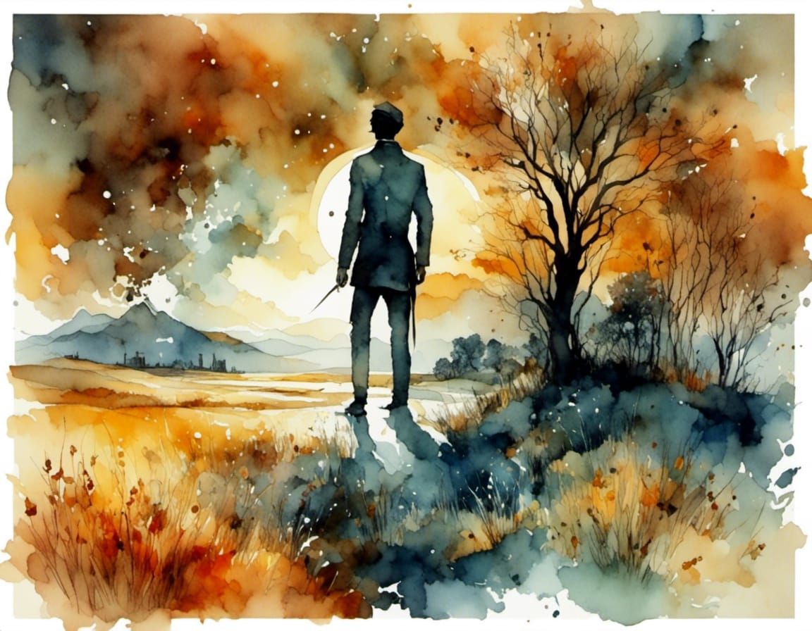 Man Gazing Out Window in Digital Ink Style