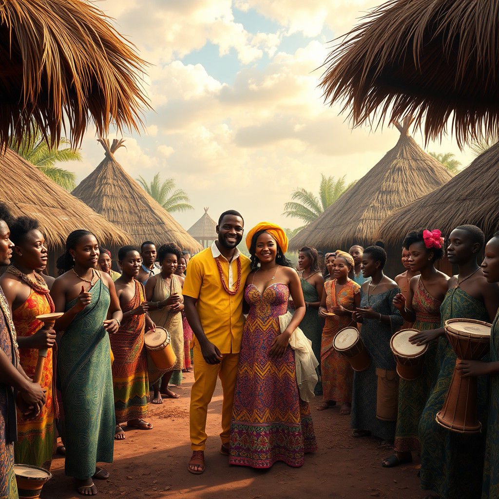 Joyful African Village Wedding Celebration as Matte Painting