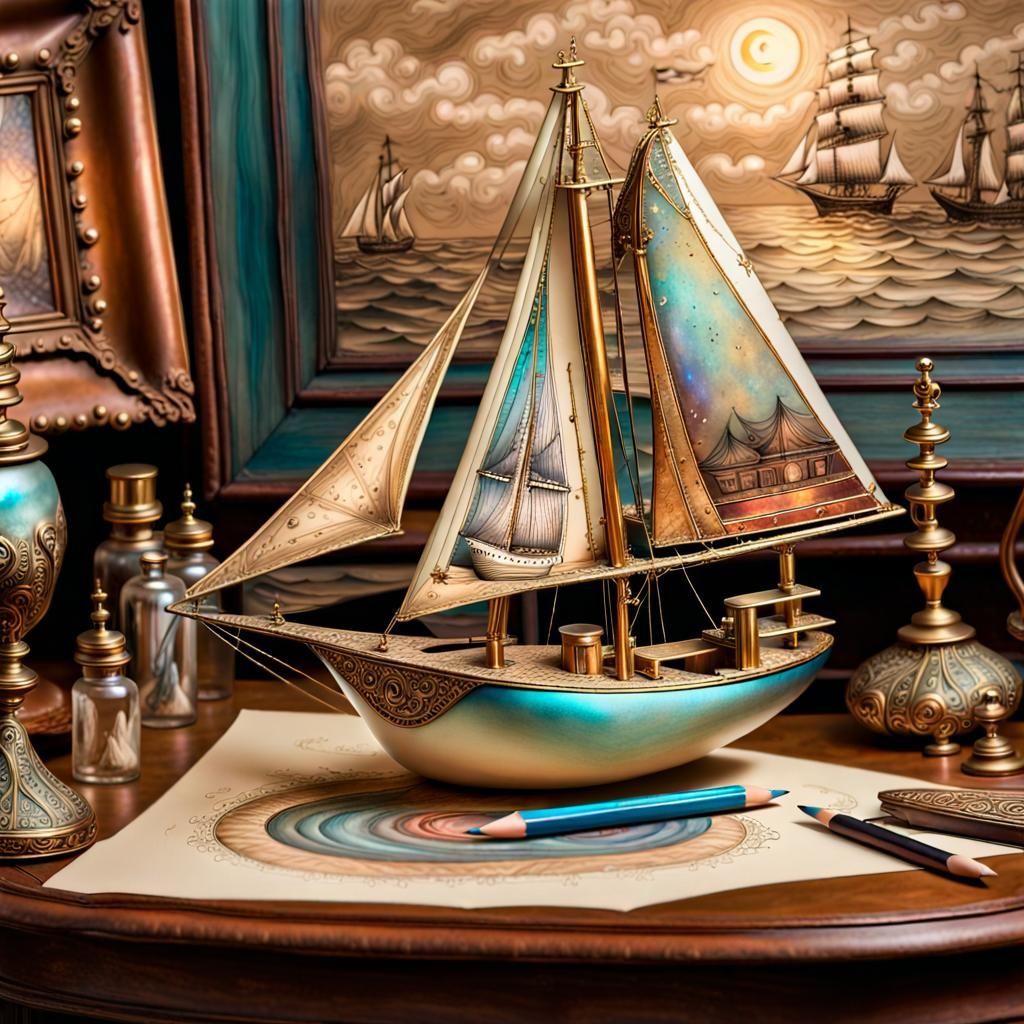 Magical Pearlescent Sailboat with Cosmic Colors