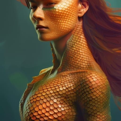 Detailed Half-Reptile Woman Concept Art